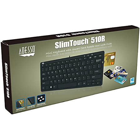 mini keyboard with smart card reader usb hub|ADESSO Adaptec SlimTouch 510 Mini Keyboard with USB Hubs .